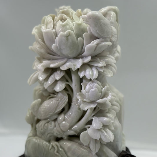 Peony Flowers Display Jadeite Jade Type A - 牡丹花翡翠A货摆件 (MD1)