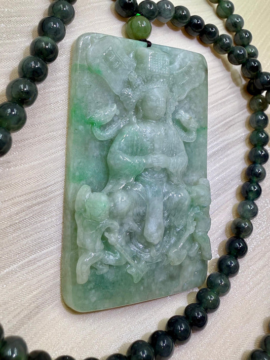 Natural Jadeite Jade Mazu(妈祖) Pendant with Necklace - Goddess of the Sea 妈祖天然翡翠玉牌和翡翠项链