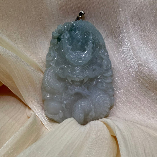 Jade Dragon Pendant Hand-Carved Chinese Jade 龙 Talisman for Power, Luck & Protection