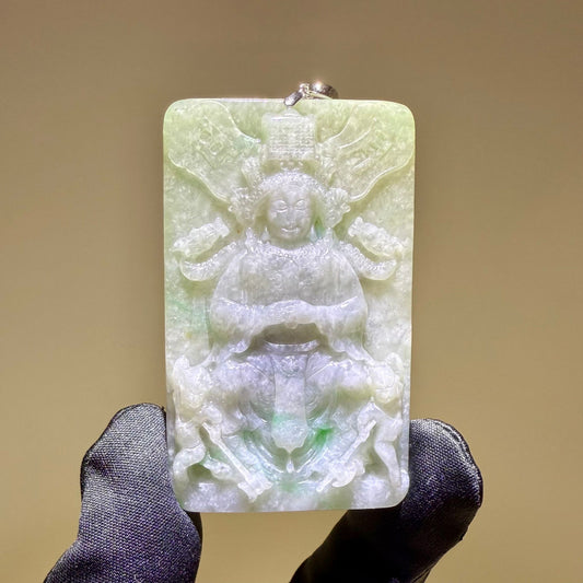 Jade Mazu(妈祖) Pendant - Goddess of the Sea 妈祖天然翡翠玉牌