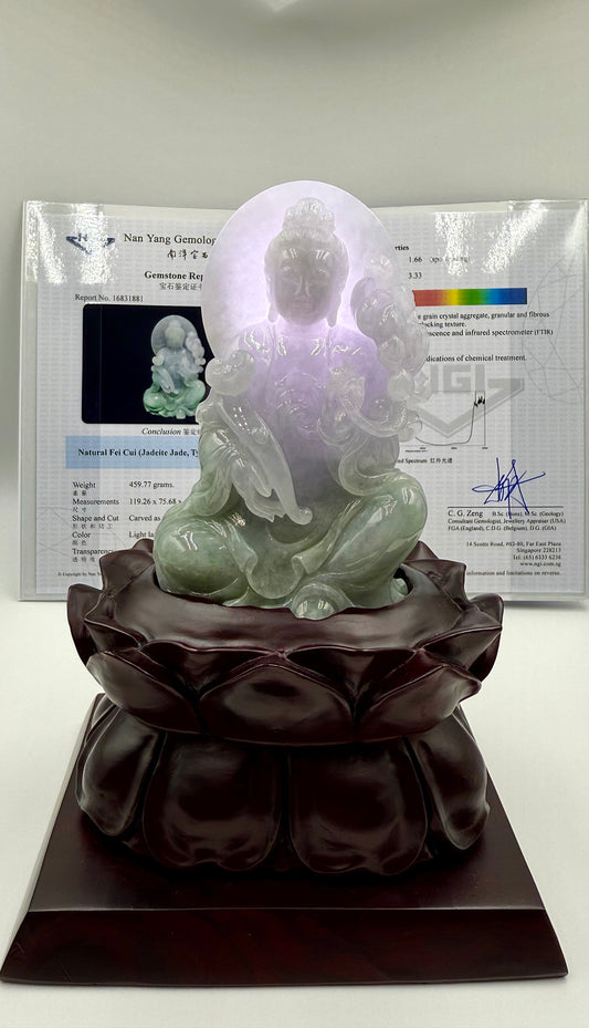 Jadeite Jade, Type A - GuanYin with Ruyi and Lotus 🪷 NGI Certified