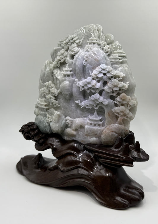 Jade High Mountain Flowing Water Showcase Display - 翡翠玉高山流水摆件 (JM08)