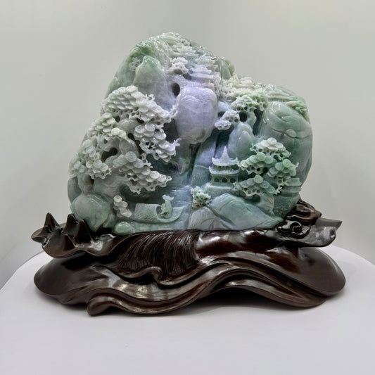 Jade High Mountain Flowing Water Big Showcase Display - 翡翠玉高山流水 (JM09)