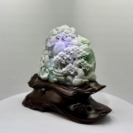 Jade Lavender/Green Mountain Display Type A Jadeite 翡翠玉山水 A 货 - JM05 (NGI Certified)