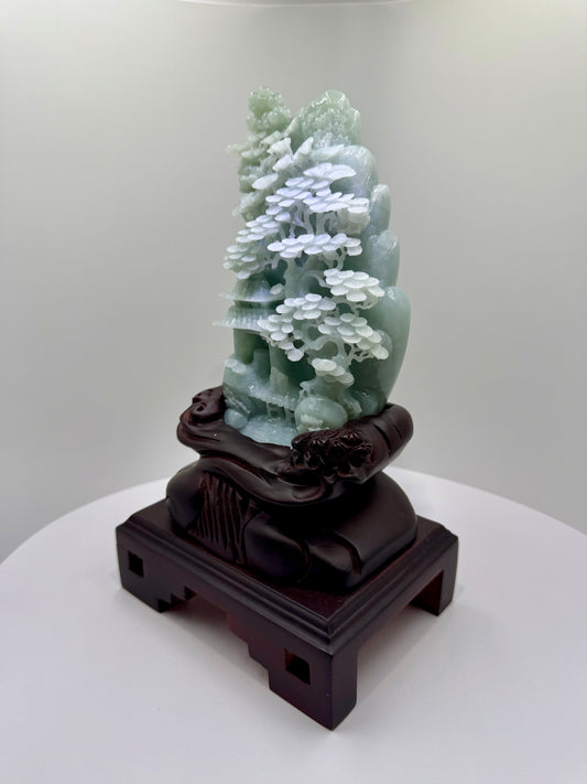 Jade Blueish/Green Mountain Display Type A Jadeite 翡翠玉山水画 A 货 - JM04