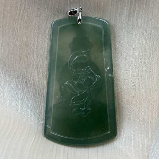 Jade Lotus Guan Yin Pendant - 翡翠玉莲花观音牌 LGY1