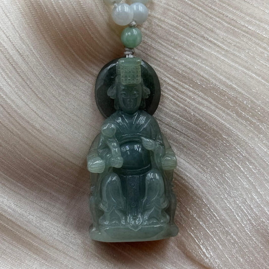Jade Mazu (Goddess of the Sea) Pendant/Necklace - 天然翡翠玉妈祖牌和珠链