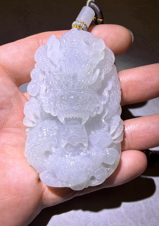 Natural Jadeite Jade Dragon Pendant - 天然翡翠玉龙牌
