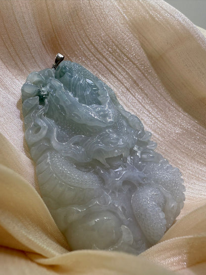 Jade Dragon Pendant Hand-Carved Chinese Jade 龙 Talisman for Power, Luck & Protection