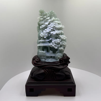 Jade Blueish/Green Mountain Display Type A Jadeite 翡翠玉山水画 A 货 - JM04