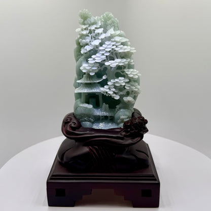 Jade Blueish/Green Mountain Display Type A Jadeite 翡翠玉山水画 A 货 - JM04
